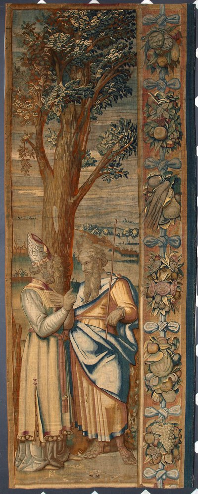Mozes en Jethro Wandtapijt door Dionys Martensz naar de kartons van Luca Cambiaso (1527-1584) en gemaakt in de fabrieken van Brussel 1561-1564 Dim. 390x585,5 cm Genua, Musei di Strada Nuova door Belgian School