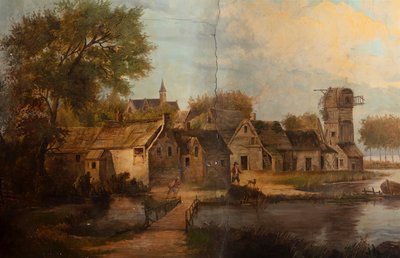 Tweede achterkamer, vergaderzaal, muurschilderingen met landelijke scènes in klassieke stijl, waarschijnlijk rond 1810, scène 3 door Belgian School