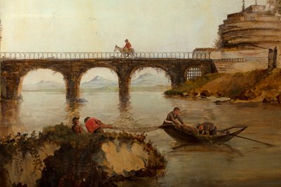 Tweede achterkamer, vergaderzaal, muurschilderingen met landelijke scènes in klassieke stijl, waarschijnlijk rond 1810, scène 2 door Belgian School