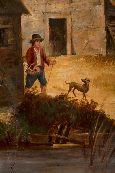 Tweede achterkamer achteraan, vergaderzaal, muurschilderingen met landelijke scènes in klassieke stijl, waarschijnlijk rond 1810, scène 3 door Belgian School