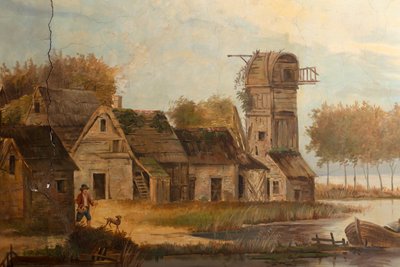 Tweede achterkamer, vergaderzaal, muurschilderingen met landelijke scènes in klassieke stijl, waarschijnlijk rond 1810, scène 3 door Belgian School