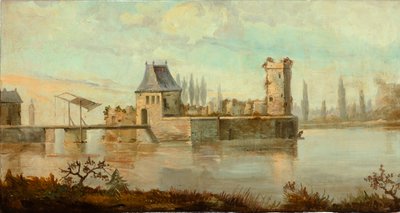 Tweede achterkamer achteraan, vergaderzaal, muurschilderingen met landelijke scènes in klassieke stijl, waarschijnlijk rond 1810, scène 6 door Belgian School