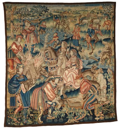 Tapijt met Scènes Na een Zwijnenjacht, Vissen etc. of 