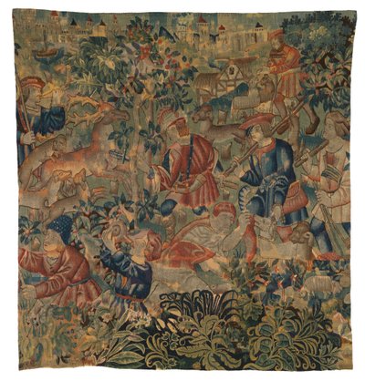 Tapijt met jachtscènes, mogelijk uit Doornik, ca. 1500 (wol) door Belgian School