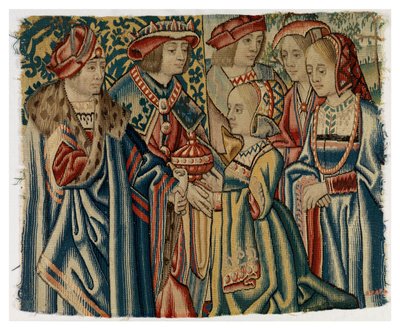 Tapijtfragment met het huwelijk van Lodewijk XII met Jeanne, dochter van Lodewijk XI, uit Brussel door Belgian School