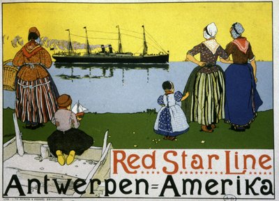 Trans-Atlantische lijnboot Antwerpen/Amerika. Reclame voor de Red Star Line, c.1900 door Belgian School