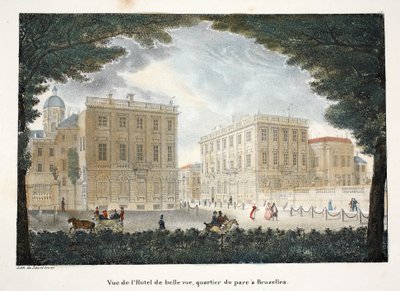 Uitzicht op het Hotel de Belle Vue, parkgebied in Brussel, ca. 1895 door Belgian School