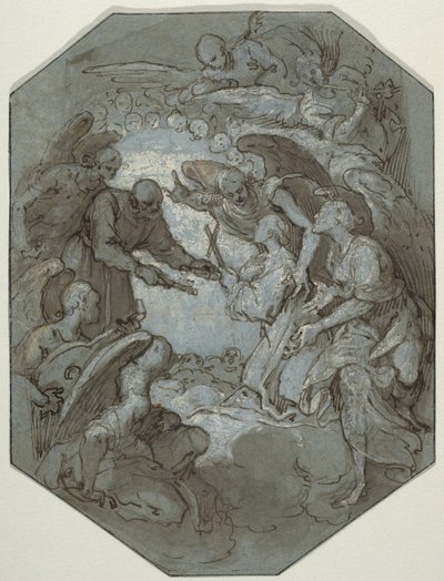 Sint Pieter en de engelen ontvangen een ziel in het paradijs door Belisario Corenzio