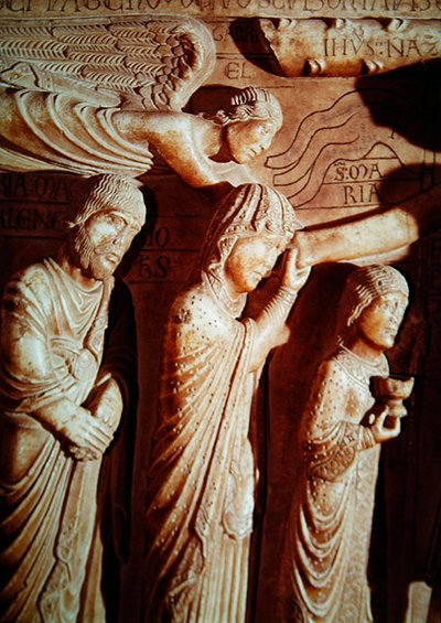 Detail van de Maagd van de Kruisafneming door Benedetto Antelami