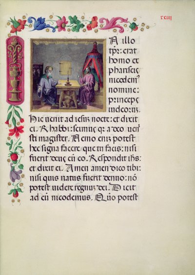 Christus en Nicodemus uit het Evangelarium van Santa Giustina geschreven door Laurentius Gazius Cremonensis, 1523-25 door Benedetto Bordone