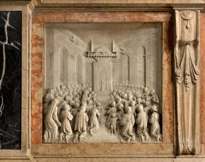Crypte, Ark van de Heiligen Marcellinus en Petrus Exorcist, Benedict Briosco 1506-08, Wonder van de Duiven door Benedetto Briosco