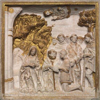 Pier Francesco Visconti, Hof van Saliceto, aanbidding van het Christuskind, ca. 1484 door Benedetto Briosco
