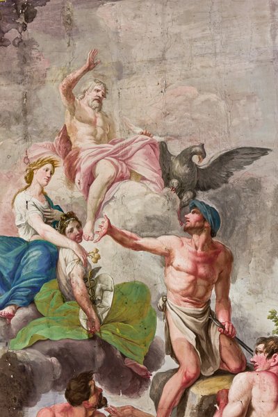 Allegorische voorstelling van de Olympus met Jupiter, Ceres en Vulcanus (detail) door Benedetto Cotarti