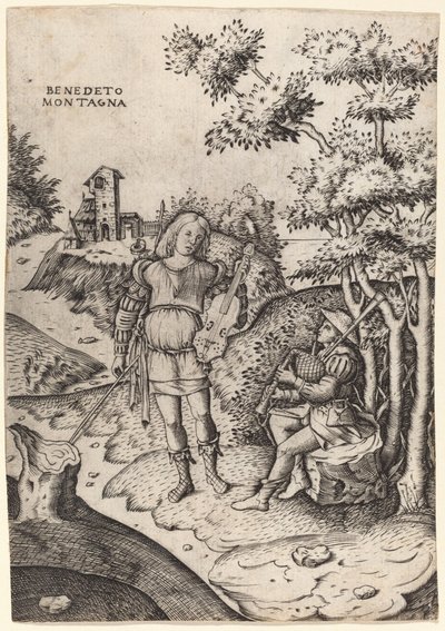 Apollo en Marsyas door Benedetto Montagna