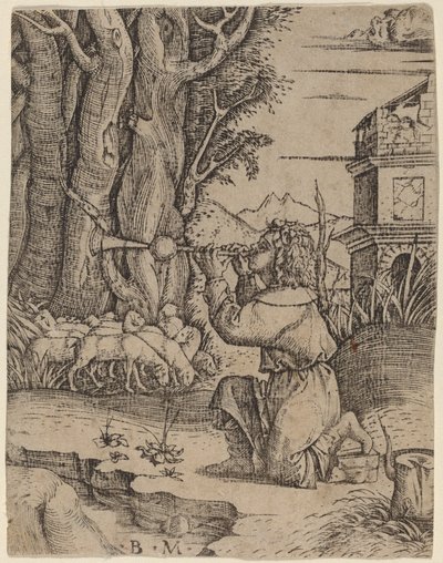 Herder met een Platerspiel door Benedetto Montagna