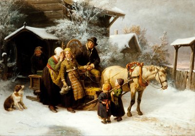 Vertrek uit huis Dalecarlian scène door Bengt Nordenberg