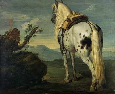 Een Selle Français-paard in een landschap door Benigne Gagnereaux