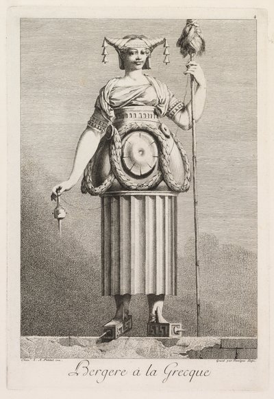 Mascarade à la Grecque: Bergère à la Grecque (Plate 4) door Benigno Bossi
