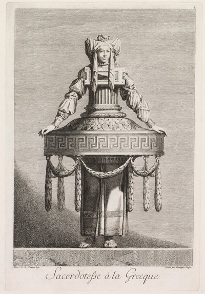 Mascarade à la Grecque: Sacerdotesse à la Grecque (Plate 8) door Benigno Bossi
