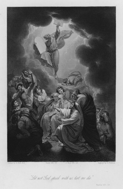 Mozes ontvangt de Geboden, Exodus XX door Benjamin (after) West