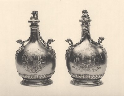 Paar William III pelgrimsflessen, ca. 1690 (verguld zilver) door Benjamin Bradford