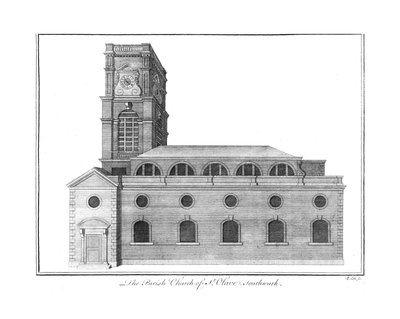 De Parochiekerk van St. Olave, Southwark, ca. 1756 door Benjamin Cole