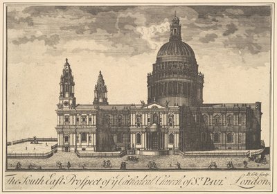 Het zuidoostelijke uitzicht van de kathedraal van St. Paul, Londen Overtons uitzichten, 1720-30 door Benjamin Cole
