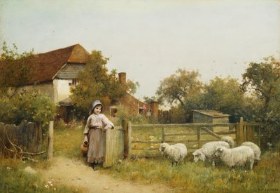 Jong Meisje met Schapen bij een Huisje door Benjamin D. Sigmund