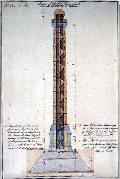 Dwarsdoorsnede van het Monument van de Hertog van York, Carlton Gardens, Londen door Benjamin Dean Wyatt
