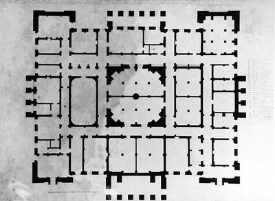 Plattegrond van de kelderverdieping van een huis door Benjamin Dean Wyatt