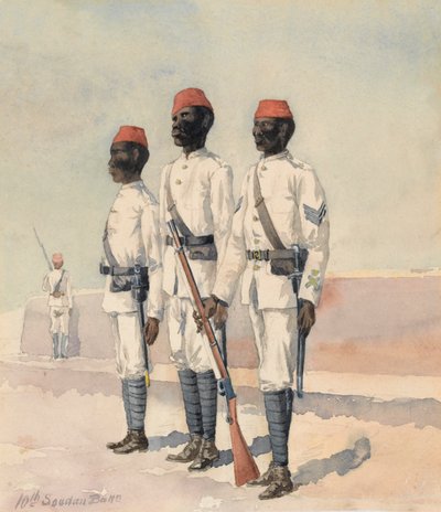 Sergeant en twee andere rangen van het 10e Soedanese bataljon, c.1889 (aquarel) door Benjamin Donisthorpe Alsop Donne