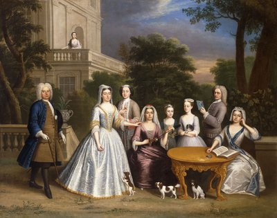 Groepsportret van een Familie, in de Tuinen van een Landhuis door Benjamin Ferrers