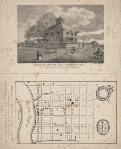Friends Old Meeting House, Wilmington, Delaware, litho door P.S. Duval, 1845 door Benjamin Ferris