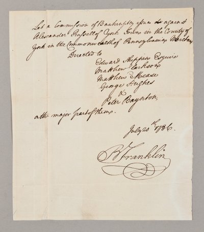 Faillissementscommissaris, 20 juli 1786 door Benjamin Franklin