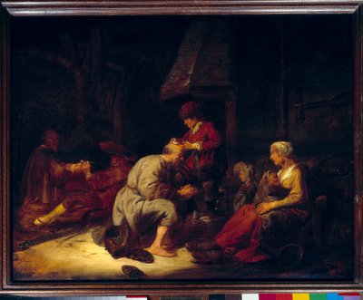 De operatie heeft een vergrootglas chirurg die een van zijn patiënten in het hoofd opereert door Benjamin Gerritsz. Cuyp