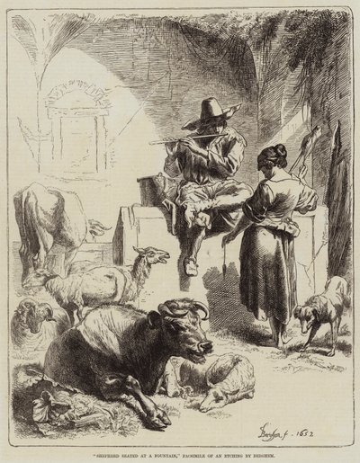 Herder zittend bij een fontein door Benjamin Herring