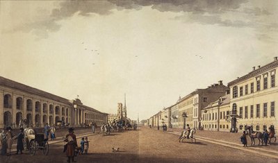 Uitzicht op de Nevsky Prospekt bij de Gostiny Dvor in Sint-Petersburg door Benjamin Paterssen