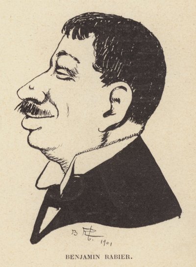 Karikatuur zelfportret van de Franse cartoonist en illustrator Benjamin Rabier door Benjamin Rabier