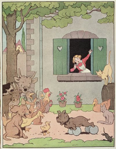 De boerderijdieren juichen over de verwarring van Grognard, illustratie voor 