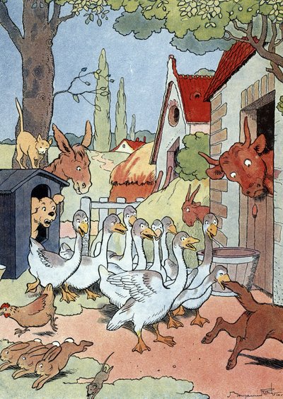 De ganzen op het Capitool van Toulouse geven alarm tegen een Gallische aanval door Benjamin Rabier