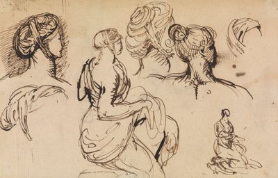 Figuurstudie van vrouwen en hun kapsels door Benjamin Robert Haydon