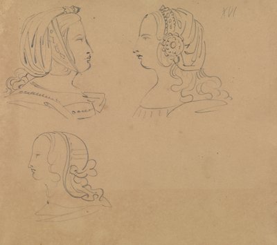 Portretstudies van Vrouwen in Verschillende Hoofdtooien door Benjamin Robert Haydon