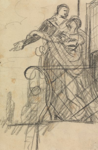 Studie van twee figuren op een balkon door Benjamin Robert Haydon