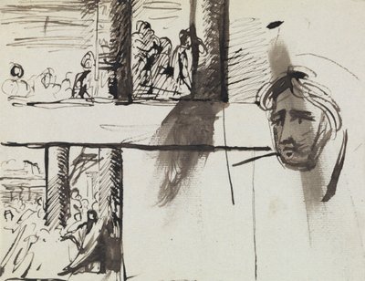 Studie van een groep figuren en een studie van een mannenhoofd door Benjamin Robert Haydon