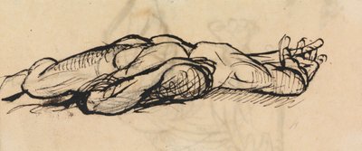Studie van een mannelijk naakt, liggend op de vloer door Benjamin Robert Haydon