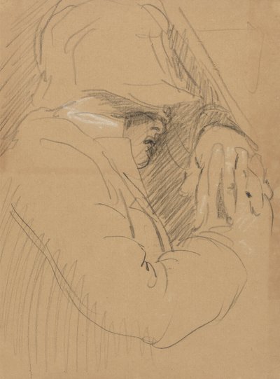 Studie van een slapende man, met een hoed en gevouwen handen door Benjamin Robert Haydon