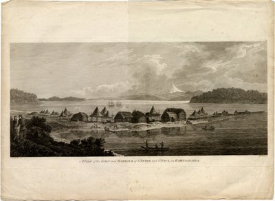 Uitzicht op de Stad en Haven van Petropavlovsk-Kamchatsky van de Reis naar de Stille Oceaan door Benjamin Thomas Pouncey
