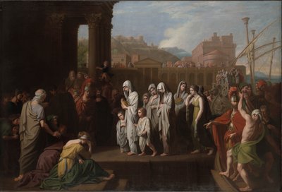 Agrippina landt in Brundisium met de as van Germanicus door Benjamin West