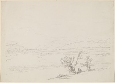 Een Alpenlandschap met een Koppel Zittend bij Bomen met Uitzicht op een Vallei door Benjamin West