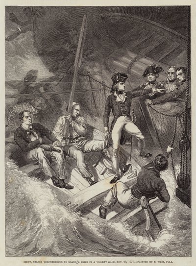 Luitenant Nelson vrijwillig om een Prijs te Boarden in een Hevige Storm, 20 november 1777 door Benjamin West